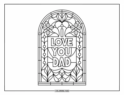Målarbild med 'Jag älskar dig, pappa' för vuxna: Blommig glasmålningsbåge med tydlig "I Love You Dad"-text