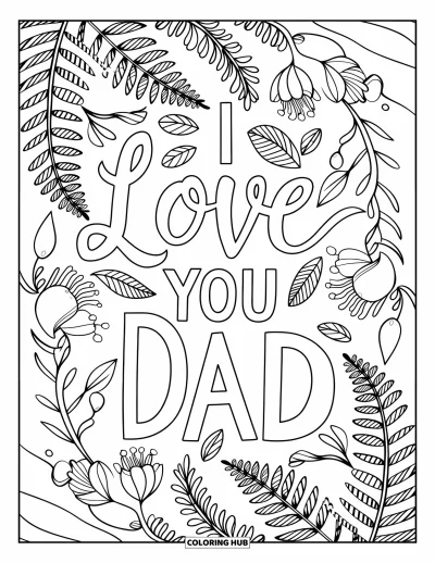 Målarbild med 'Jag älskar dig, pappa' för vuxna: Blommig rankbakgrund med texten "I Love You Dad"