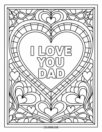 Målarbild med 'Jag älskar dig, pappa' för vuxna: Invecklad glasmålningshjärtdesign med "I Love You Dad"