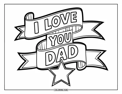 Målarbild med 'Jag älskar dig, pappa' för barn: Stort band med "I Love You Dad" ovanför en stjärna