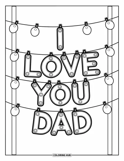 Målarbild med 'Jag älskar dig, pappa' för barn: Hängande lampor formar orden "I Love You Dad"