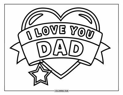 Målarbild med 'Jag älskar dig, pappa' för barn: Hjärta med banderoll som säger "I Love You Dad"