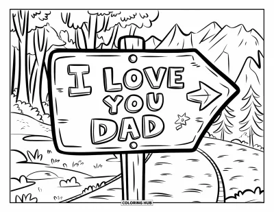 Målarbild med 'Jag älskar dig, pappa' för barn: Bergstigsskylt med "I Love You Dad" inristat