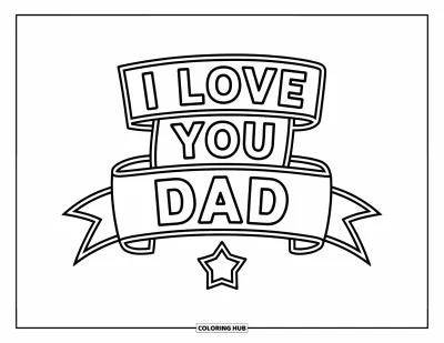Målarbild med 'Jag älskar dig, pappa' för barn: Banddesign med stjärna och "I Love You Dad"