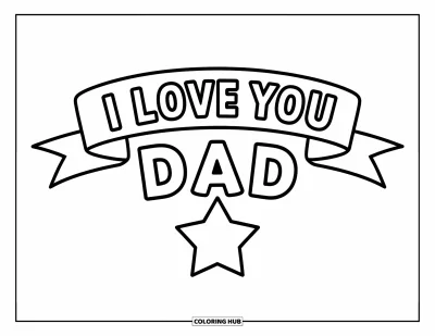 Målarbild med 'Jag älskar dig, pappa' för barn: Banderoll och stjärna som säger "I Love You Dad"