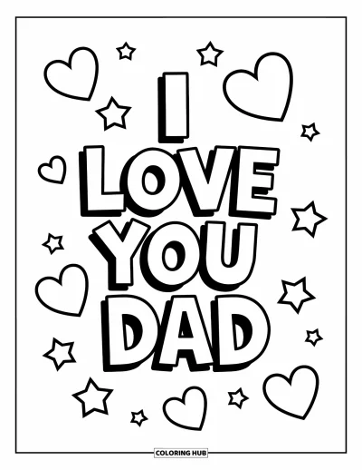 Målarbild med 'Jag älskar dig, pappa' för barn: Stjärnor och hjärtan omger "I Love You Dad"
