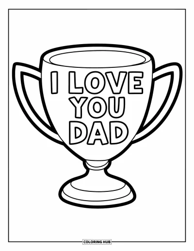 Målarbild med 'Jag älskar dig, pappa' för barn: Pokalform med "I Love You Dad" inuti
