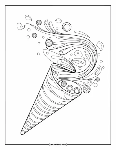 Desenho de casquinha de sorvete para colorir para adultos: Uma casquinha intrincada com espirais e pequenos elementos de sobremesa