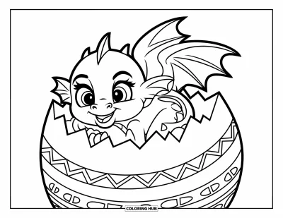 Dibujo de dragón de hielo para colorear para niños: Enrollado alrededor de su huevo, el dragón tiene ojos expresivos y trazos fáciles de colorear