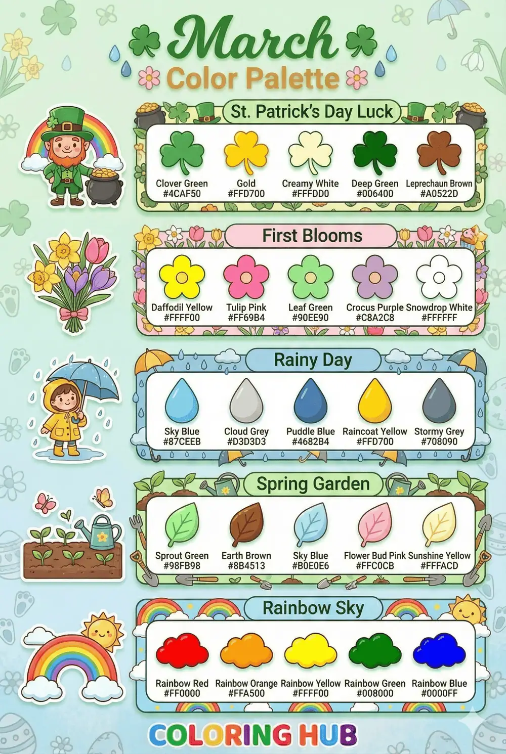 March Coloring Page Color Palettes