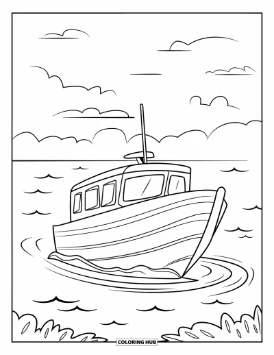 Coloriage du Michigan pour enfants : Bateau de pêche sur les eaux calmes du lac Michigan sous un ciel dégagé