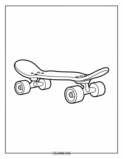 Coloriage de skateboard pour enfants : Un skateboard aux larges roues repose sur le sol