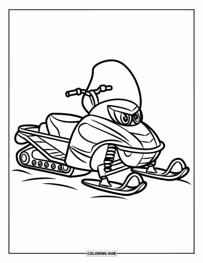 Coloriage de motoneige pour enfants : Une jolie motoneige est posée dans la neige avec de beaux contours bien nets