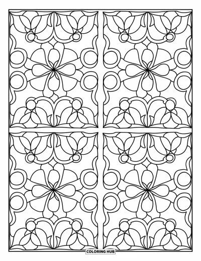 Coloriage d'Espagne pour enfants : Motif de carreaux espagnols fleuris aux contours nets et aux détails soignés