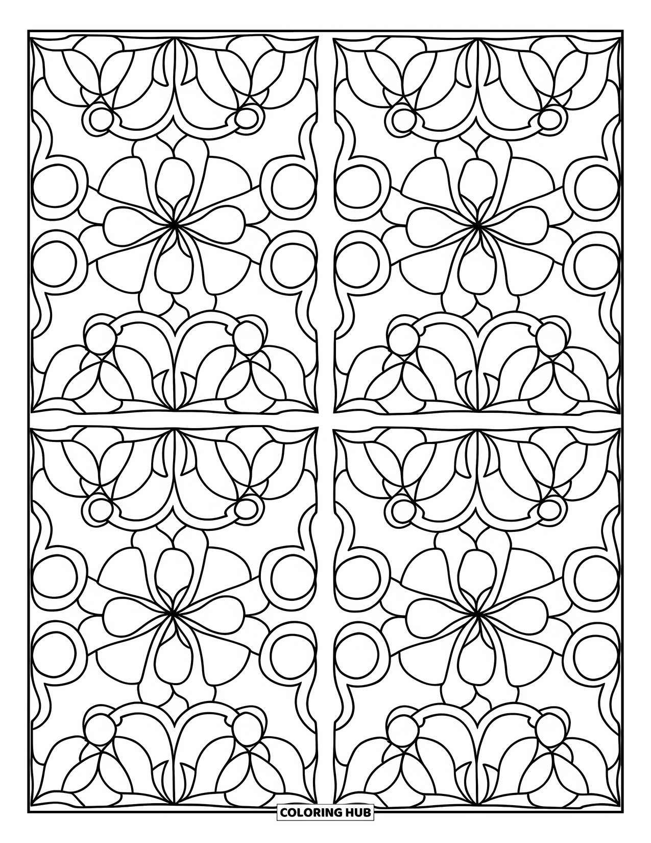 Spain Coloring Page for Kids: Floral Spanish tile pattern with crisp outlines and engaging details