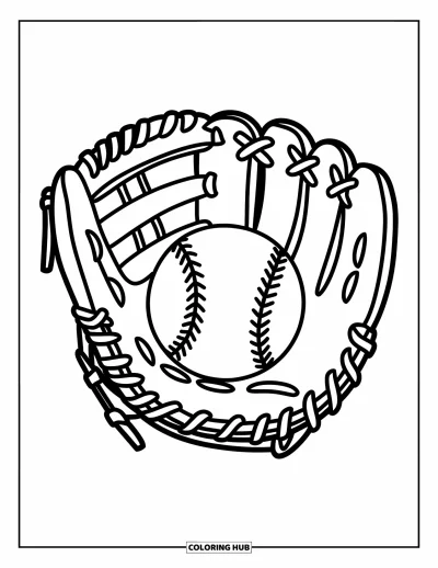 Coloriage de sport pour enfants : Un gant avec une balle à l'intérieur sur fond épuré