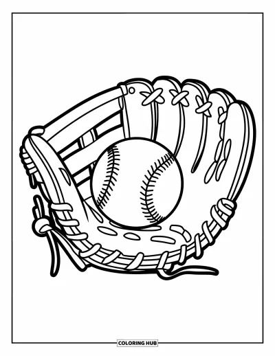Coloriage de sport pour enfants : Un simple gant de baseball avec une balle à l'intérieur à colorier