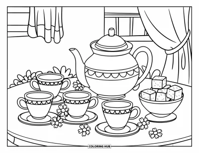 75+ Dibujos de fiesta del té para colorear