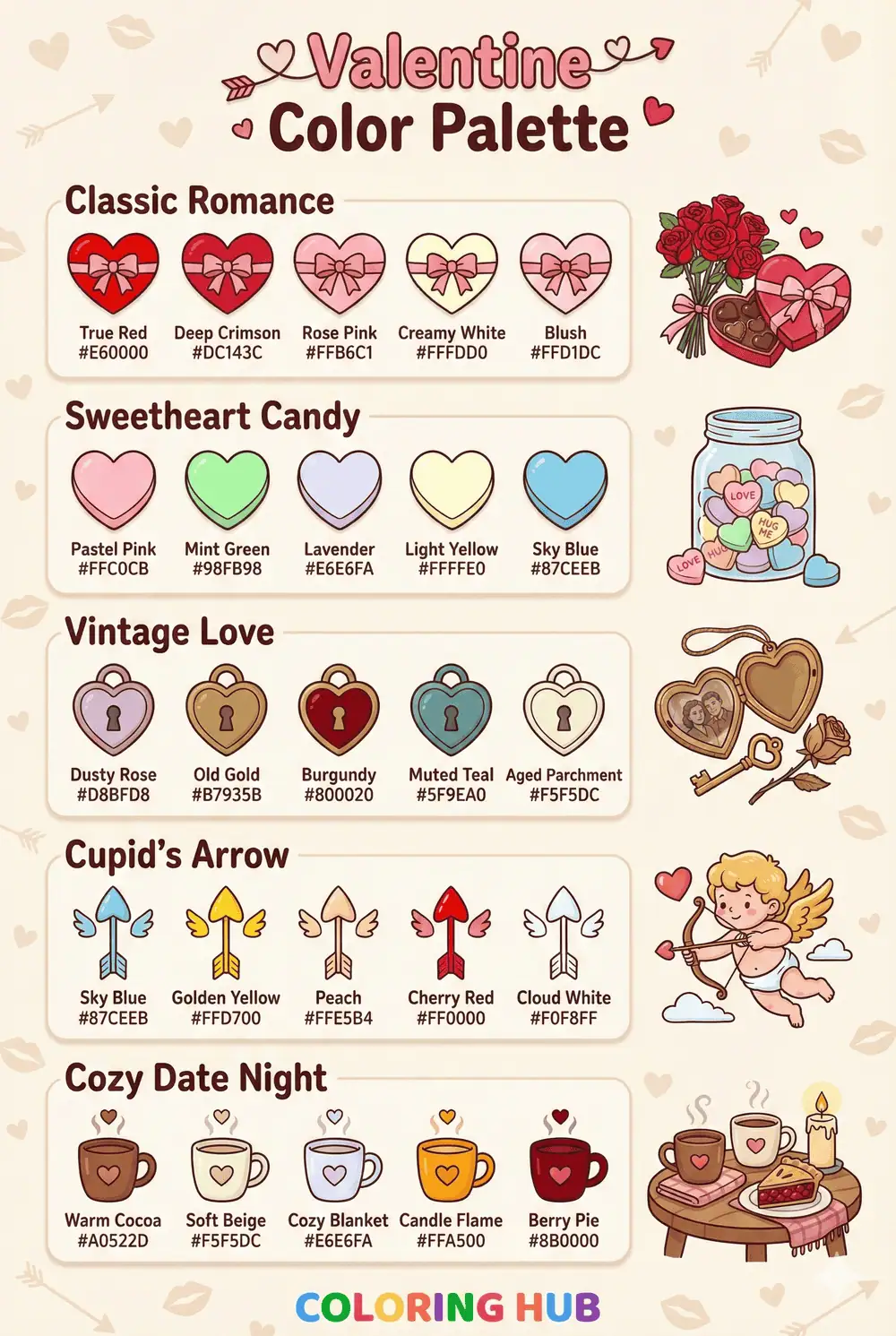Valentine Coloring Page Color Palettes