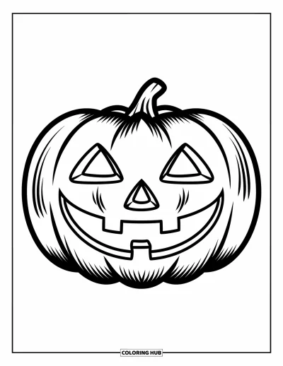 Coloriage d'Halloween vintage pour enfants : Une citrouille-lanterne souriante aux yeux triangulaires se dresse seule sur la page