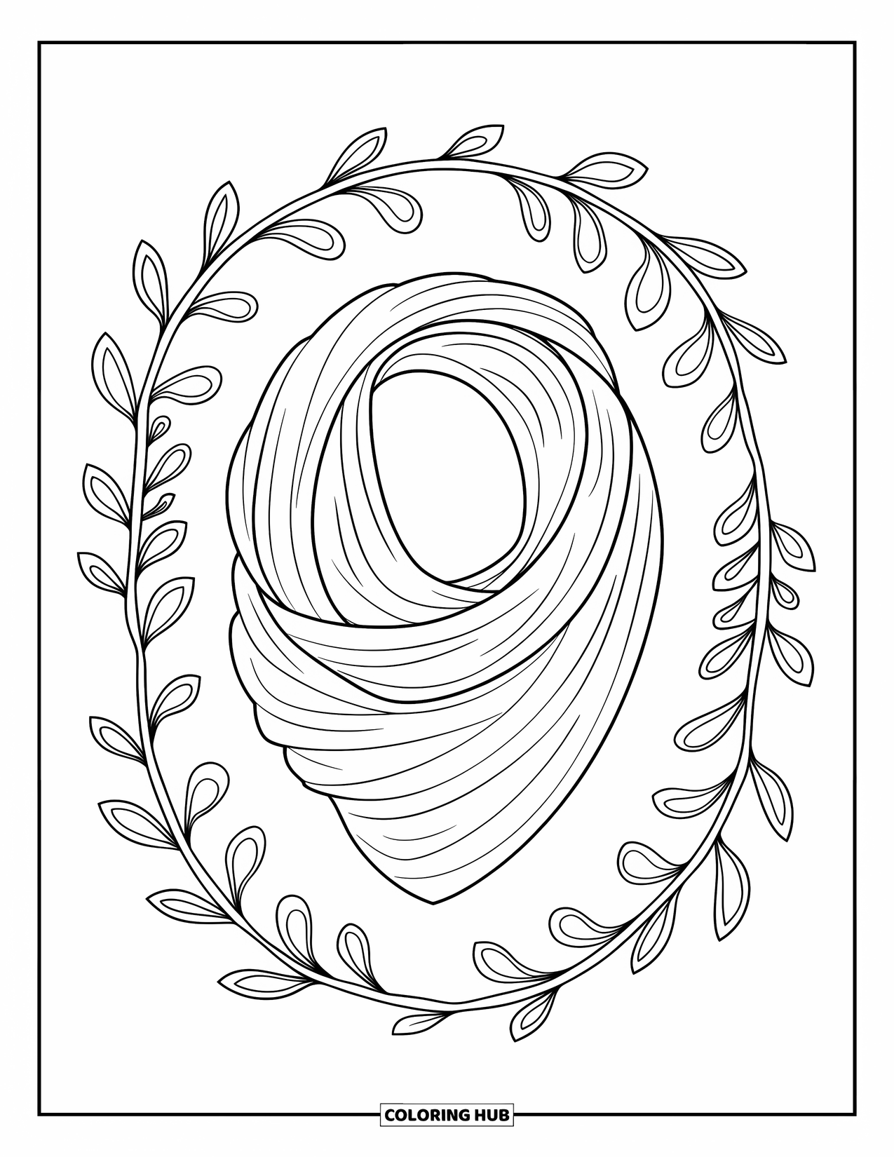 Winter Clothes Coloring Page for Adults: A wrapped wool scarf curls gently, surrounded by delicate botanical lines