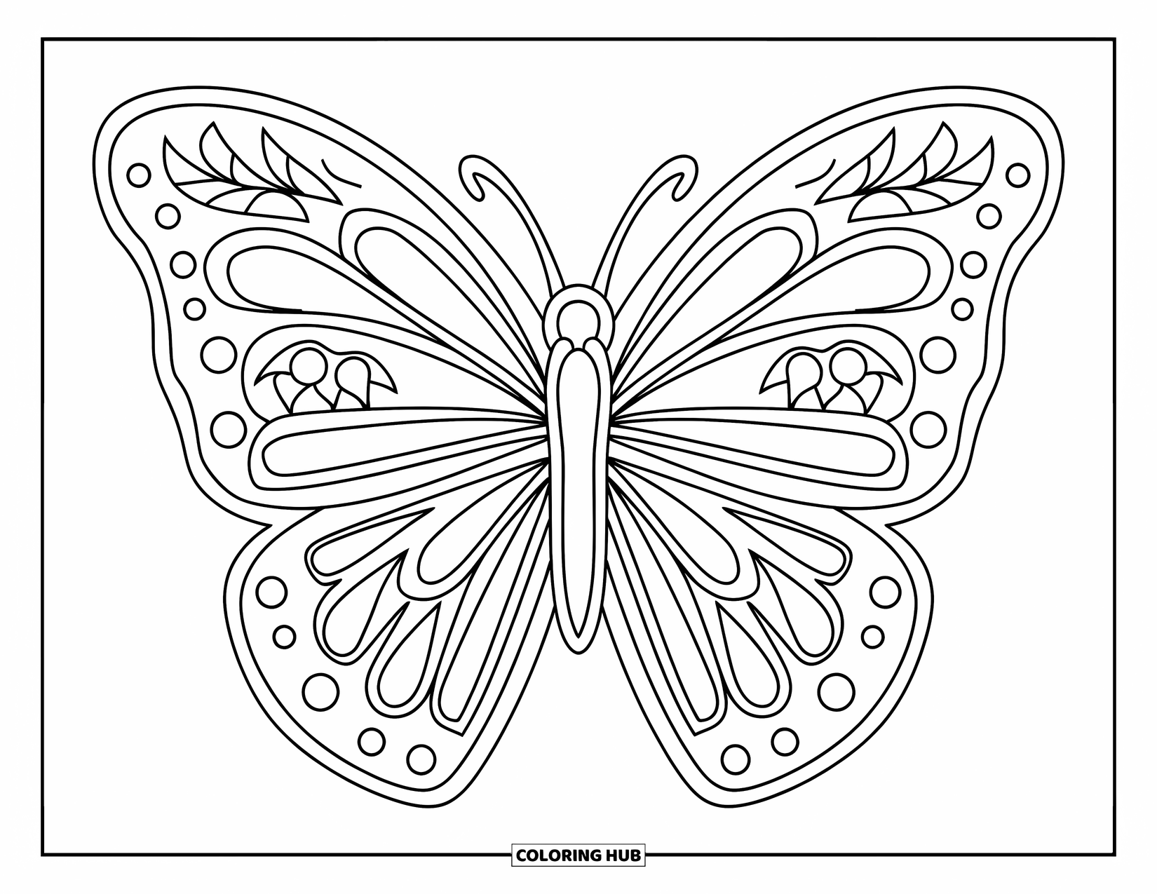 2000S Coloring Page for Kids: A cheerful butterfly clip set with large shapes and floral accents