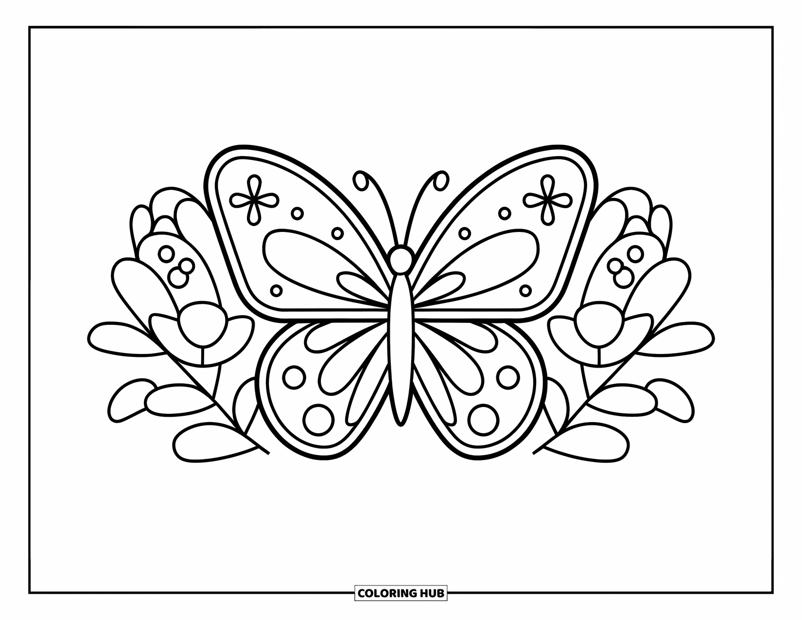 2000S Coloring Page for Kids: A cute butterfly clip with big wings and flowers
