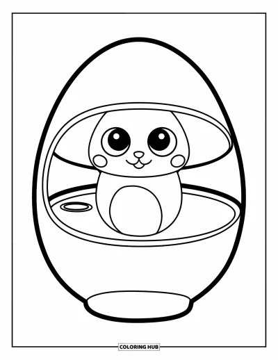 Çocuklar için 2000'ler Boyama Sayfası: Klasik el tipi yumurta cihazında gülen bir Tamagotchi evcil hayvanı