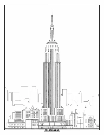 Építészeti kifestő felnőtteknek: Az Empire State Building uralja a horizontot klasszikus art deco stílusával