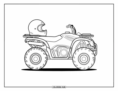 Coloriage de quad pour enfants : Un quad simple avec un casque sur le siège repose sur un fond blanc