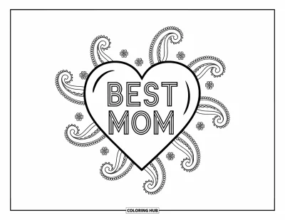 Legjobb anya kifestő felnőtteknek: Szív “Best Mom” felirattal ragyog finom paisley minták belsejében