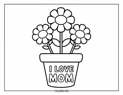 Legjobb anya kifestő gyerekeknek: Nagy virágcserép “I Love Mom” felirattal és három hatalmas vidám virággal