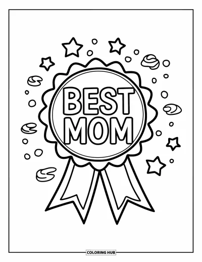 Legjobb anya kifestő gyerekeknek: Vidám szalagos kitűző “Best Mom” felirattal, körülötte játékos csillagok és kanyarok