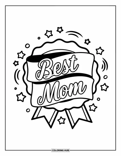 Legjobb anya kifestő gyerekeknek: Szalagos kitűző “Best Mom” felirattal, körülötte örvények és csillagok lebegnek