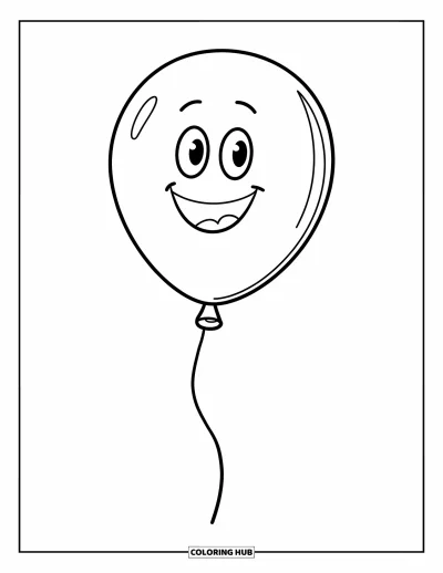 Geburtstagsparty-Ausmalbild für Kinder: Ein Ballon mit einem lächelnden Gesicht schwebt sanft in der Luft