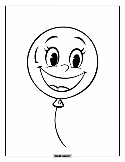 Geburtstagsparty-Ausmalbild für Kinder: Ein lächelnder Ballon schwebt fröhlich mit einer Schnur darunter