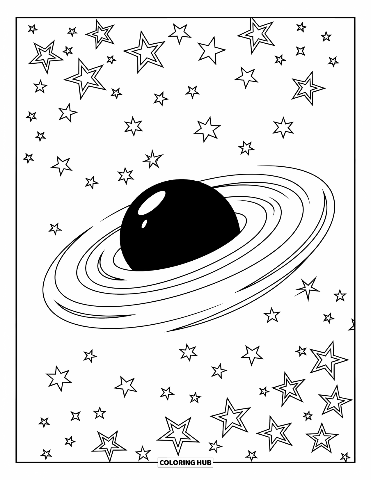 Black Hole Coloring Page for Kids: A huge black hole swirls calmly in deep space