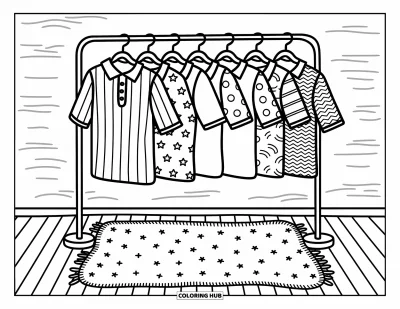 Coloriage de bowling pour adultes : Un présentoir de chemises de bowling aux motifs amusants et aux détails soignés