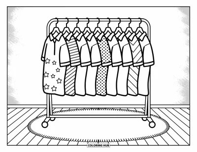 Coloriage de bowling pour adultes : De jolies chemises de bowling à motifs suspendues au-dessus d'un tapis moelleux dans une pièce chaleureuse