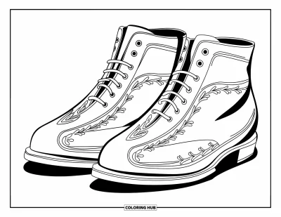 Coloriage de bowling pour adultes : Des chaussures de bowling à bordures florales dessinées avec des contours nets et épais
