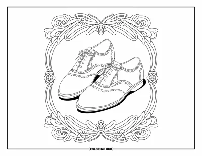 Coloriage de bowling pour adultes : Des chaussures de bowling finement dessinées, bordées d'élégants motifs floraux