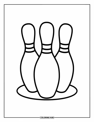 Coloriage de bowling pour enfants : Trois quilles disposées en triangle sur une plateforme