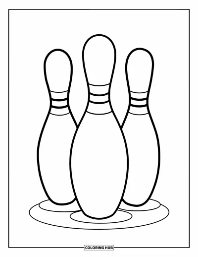 Coloriage de bowling pour enfants : Trois quilles en triangle aux formes simples et faciles à colorier