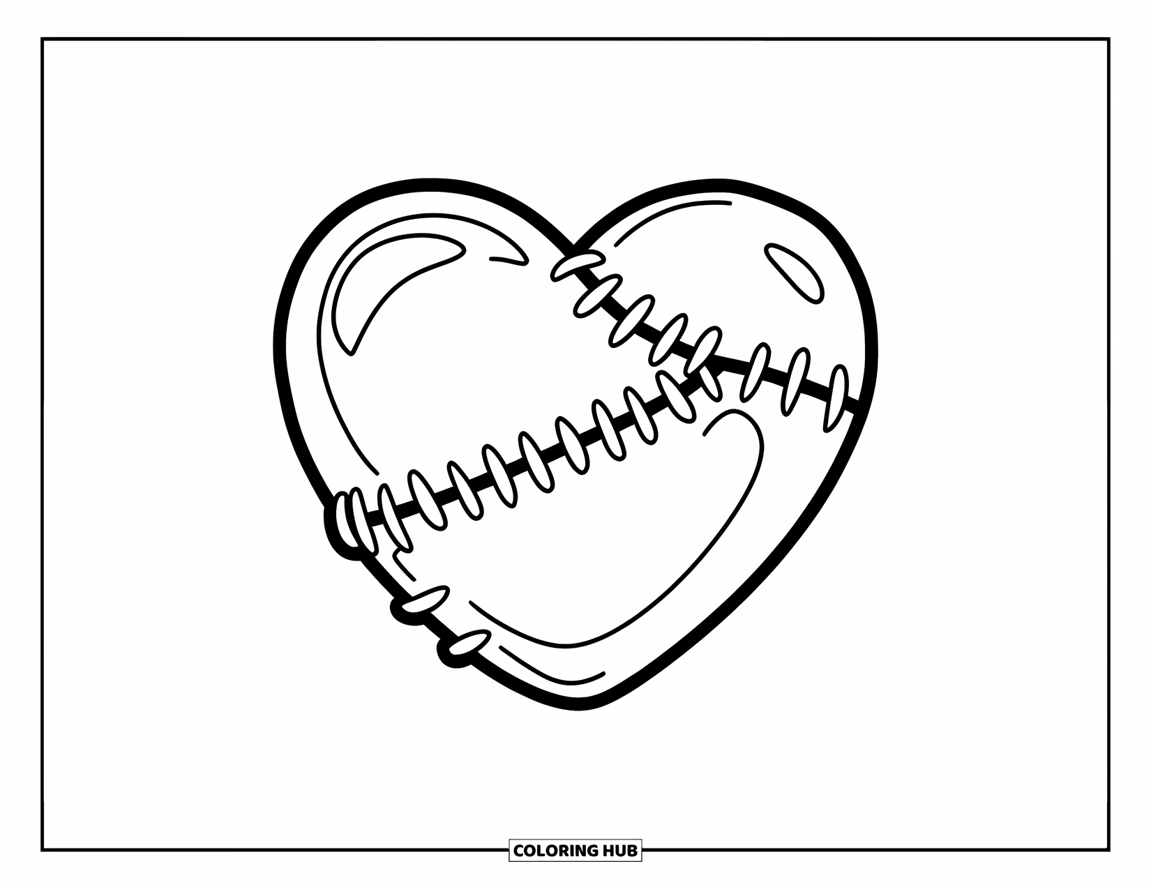 Broken Heart Coloring Page for Kids: A big stitched heart is held together with visible thick thread