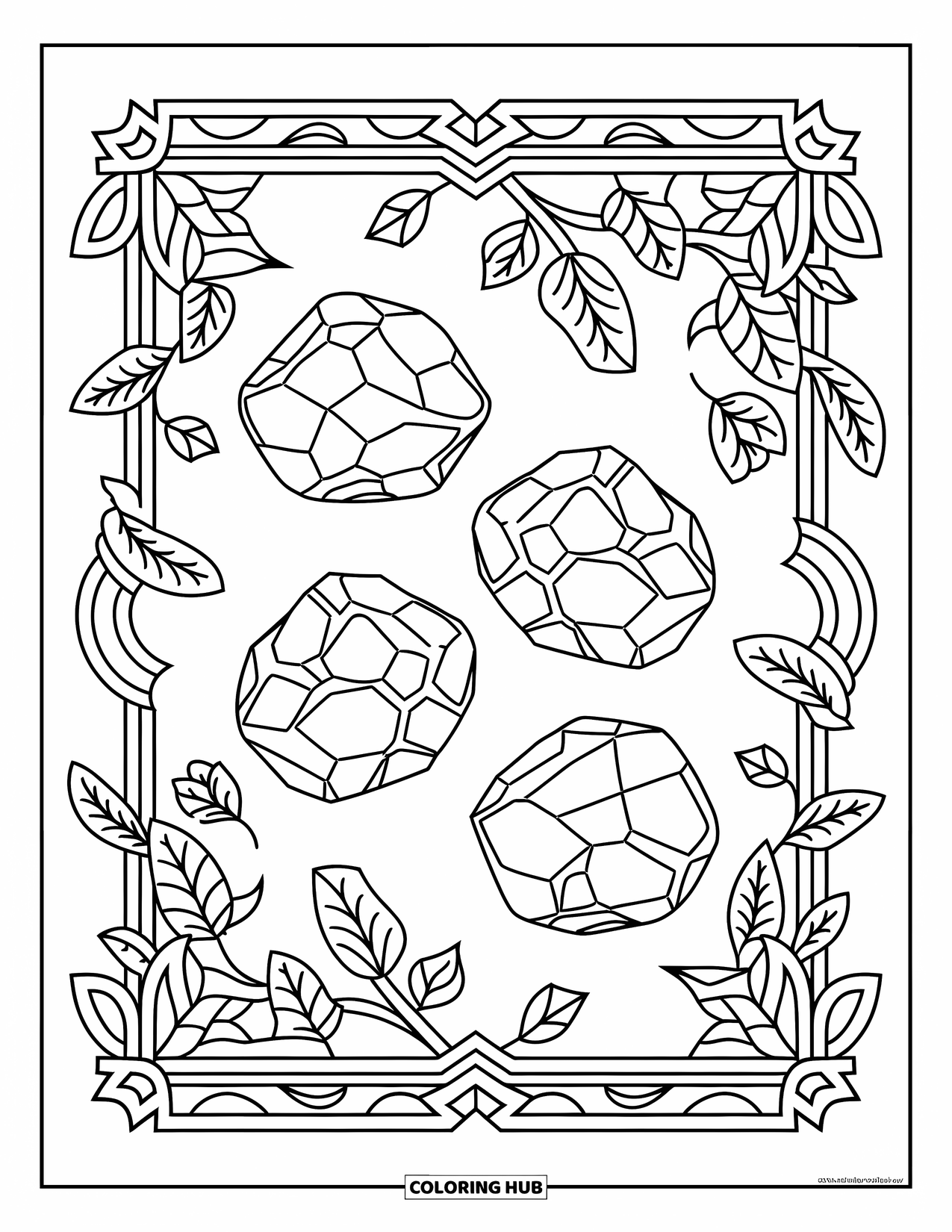 Chicken Nugget Coloring Page for Adults: A detailed nugget pattern framed with ivy and artistic border designs