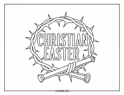 Keresztény húsvéti kifestő gyerekeknek: Töviskorona és szegek, alatta "Christian Easter" felirat