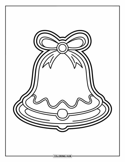 Christmas Cookie Coloring Page for Kids: A bell-shaped cookie with sprinkles rests on a plain white plate