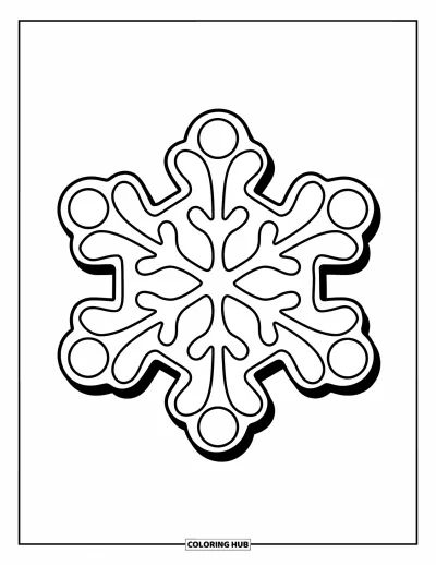 Christmas Cookie Coloring Page for Kids: A wide snowflake cookie sits on a white background