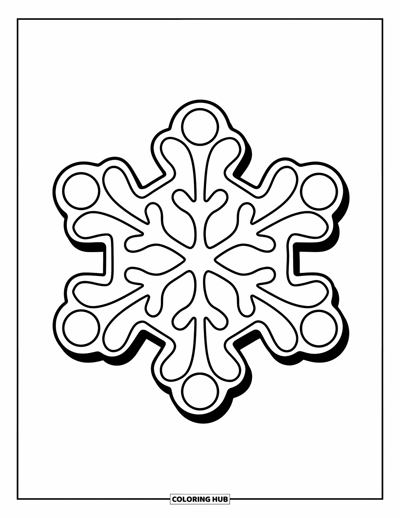 Christmas Cookie Coloring Page for Kids: A wide snowflake cookie sits on a white background