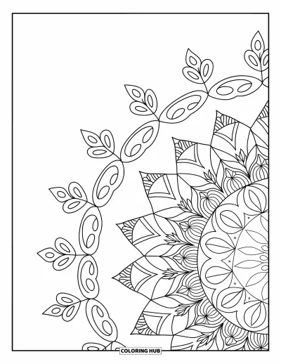 Karácsonyi fények kifestő felnőtteknek: Részletes fekete-fehér minta aprólékos ünnepi elemekkel teli